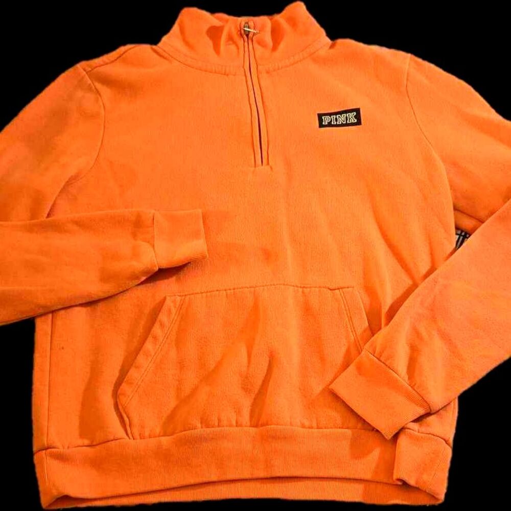 Victoria's Secret PINK Quarter Zip Up Orange Pullover Sweater Women's S